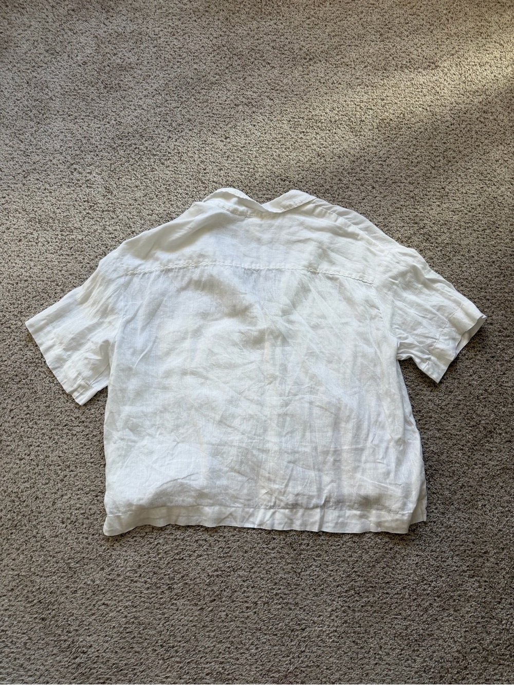 H&M Boxy Linen Button Down Top White Cropped Large - Picture 3 of 3